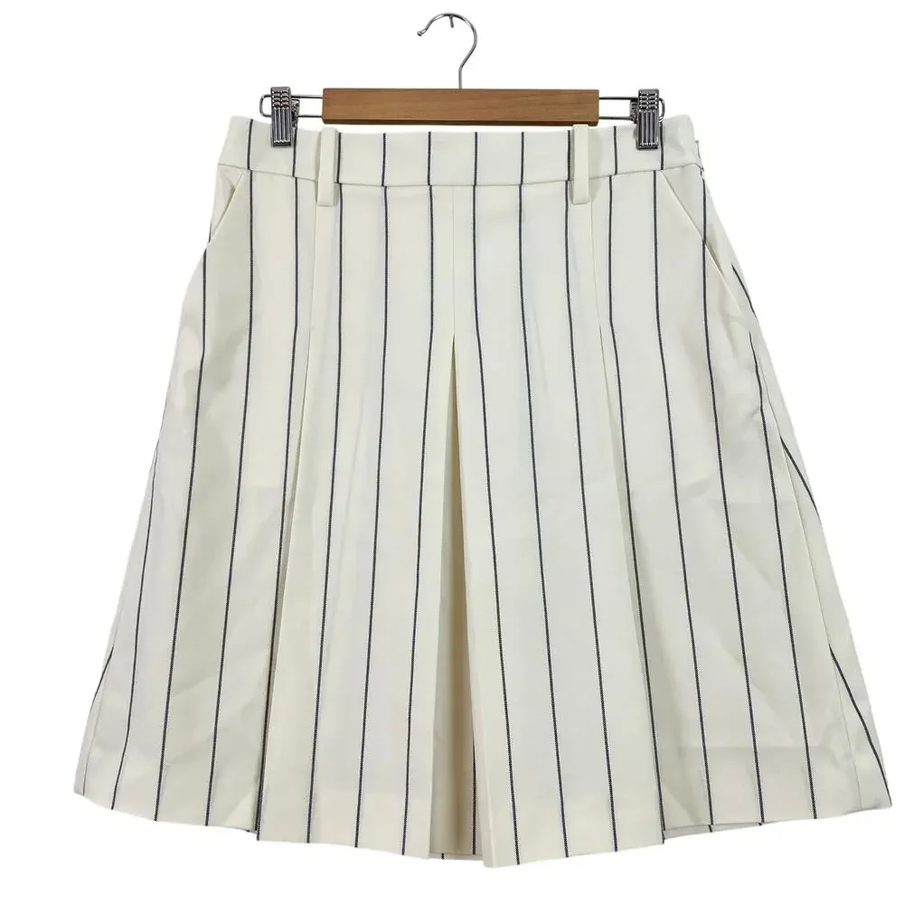 Tory Burch Wool Performance Pleated Golf Mini Skirt New Ivory Light Stripe 2